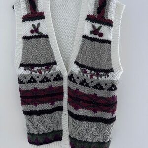 VINTAGE 90s Hand Knit Cardigan Sweater Vest Size 18W